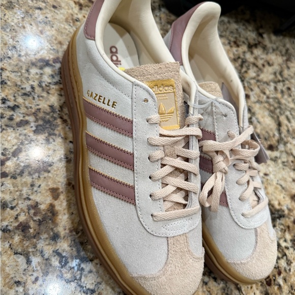 adidas Shoes - adidas Gazelle Women’s Cream Suede Sneakers with Mauve Stripes